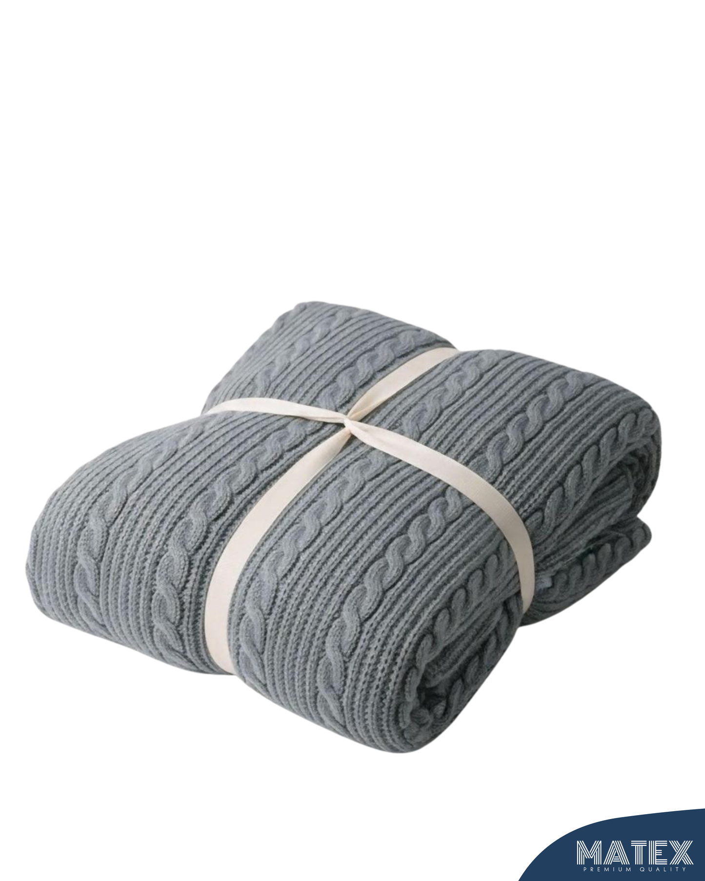Premium Grey Cable Knit Cotton Throw Blanket with Tassels