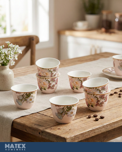 6-Piece Porcelain Qahwa Set - 60 ml, Serves 6
