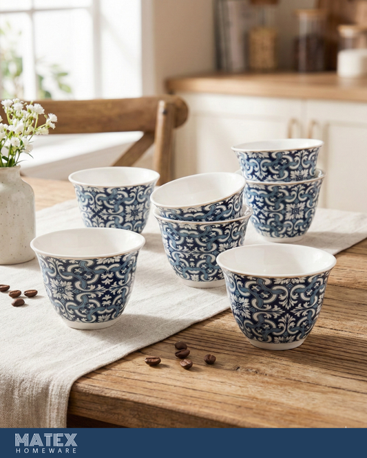 6-Piece Porcelain Qahwa Cup Set - 80 ml, Serves 6