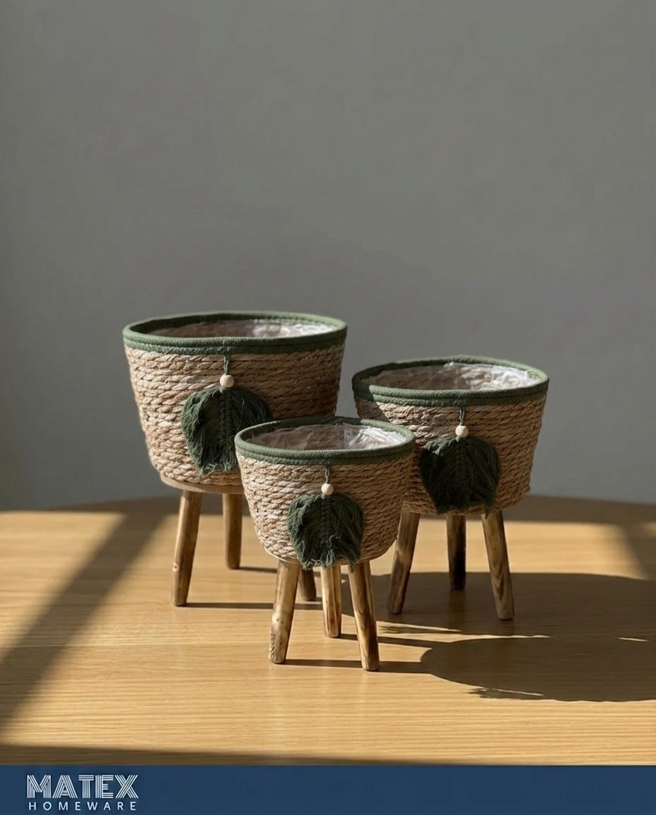 Boho Multi-Use Basket Vase Set of 3