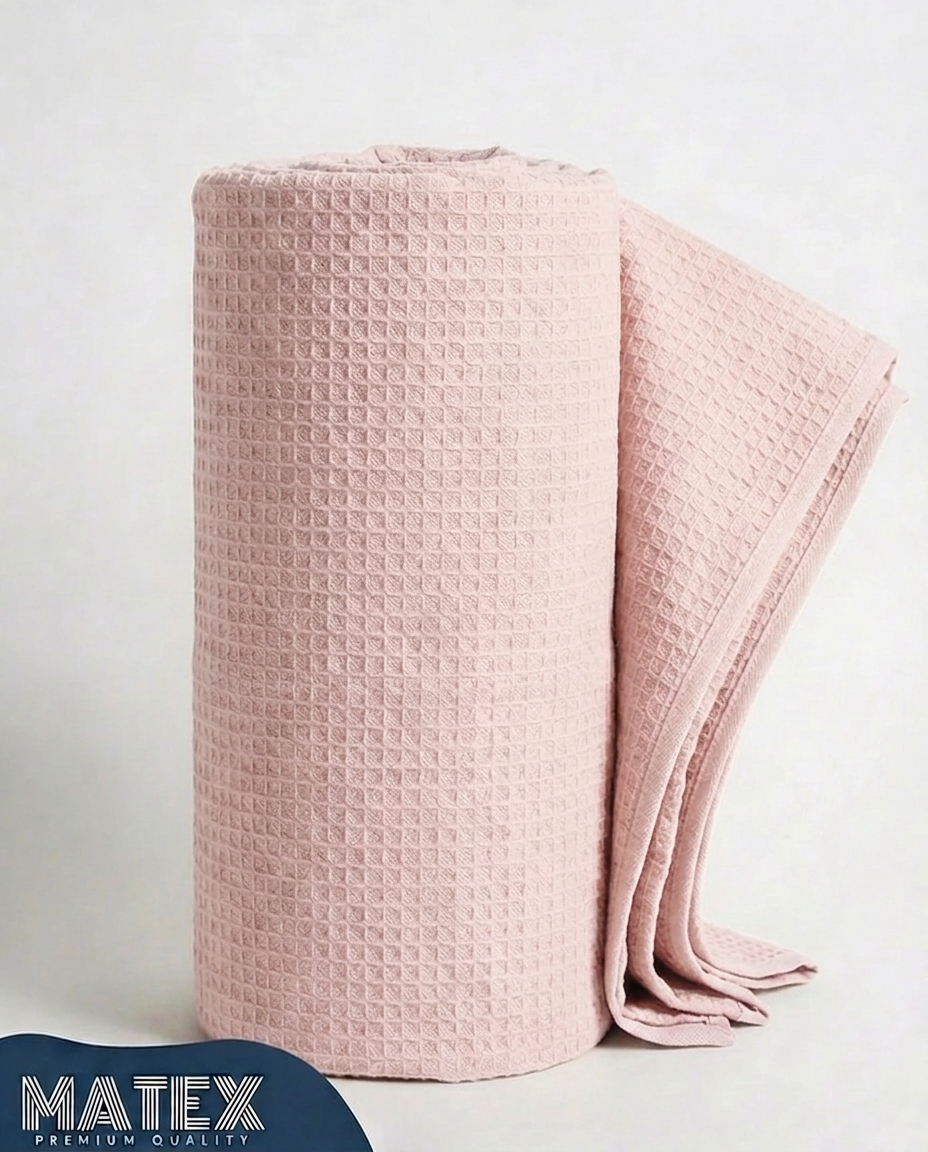 Pale Rose Waffle Cotton Piqué Blanket