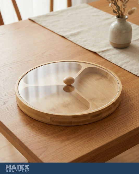 Bamboo Circle Tray 3 sections with Lid