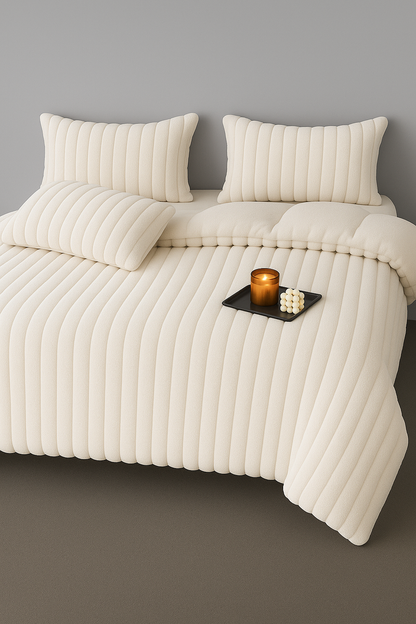 King Size Off-White Sugar PlushWave Comforter Set (3 pcs)