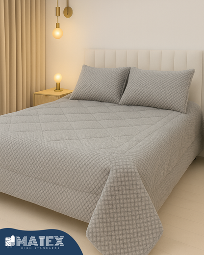 King Size Light Grey Rabbit Faux Fur Sherpa Comforter (3 pcs)