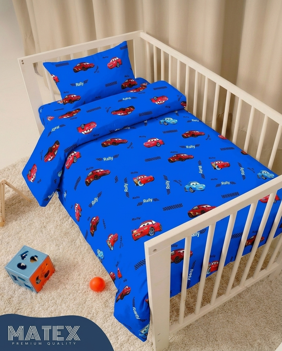 Blue Little Racer Baby Crib Set 100% Cotton