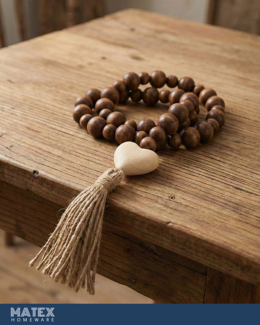 Boho Heart Wood Oak Bead Decor with a Tassel