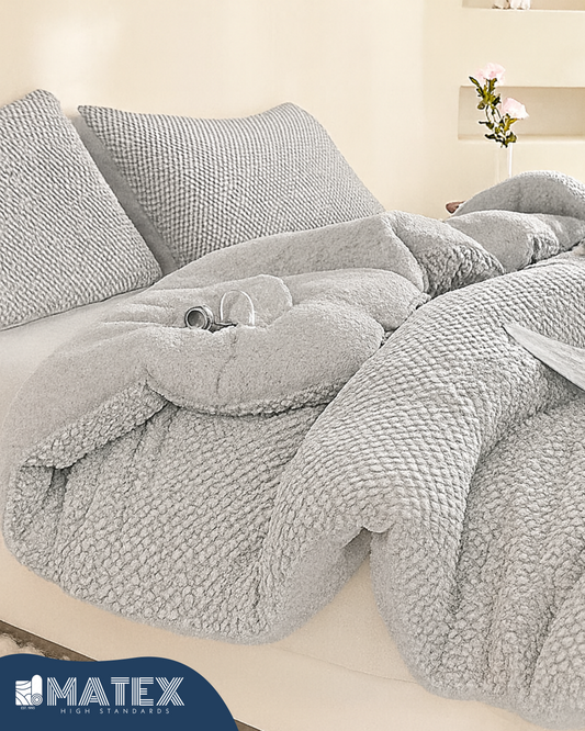 Single Size Light Grey Rabbit Faux Fur Sherpa Comforter (2pcs)