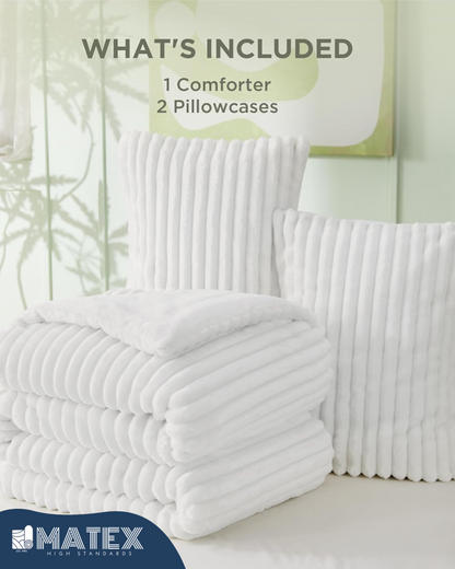 (Restocked) King Size White PlushWave Comforter Set (3 pcs)