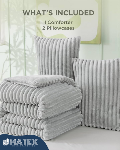 (Restocked) King Size Light Grey PlushWave Comforter Set (3 pcs)