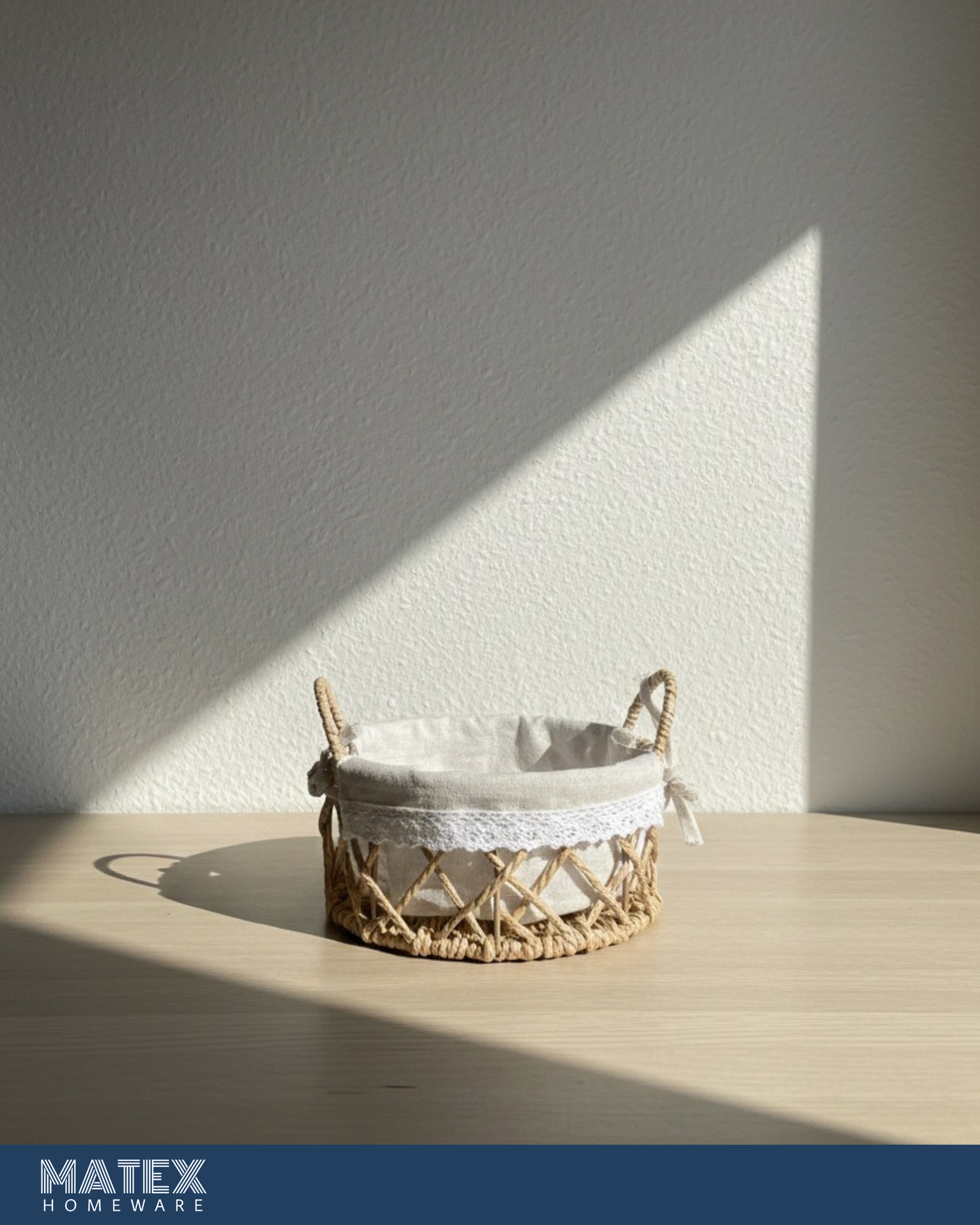 Lydia Woven Circle Basket with Lace Trim & Linen Liner