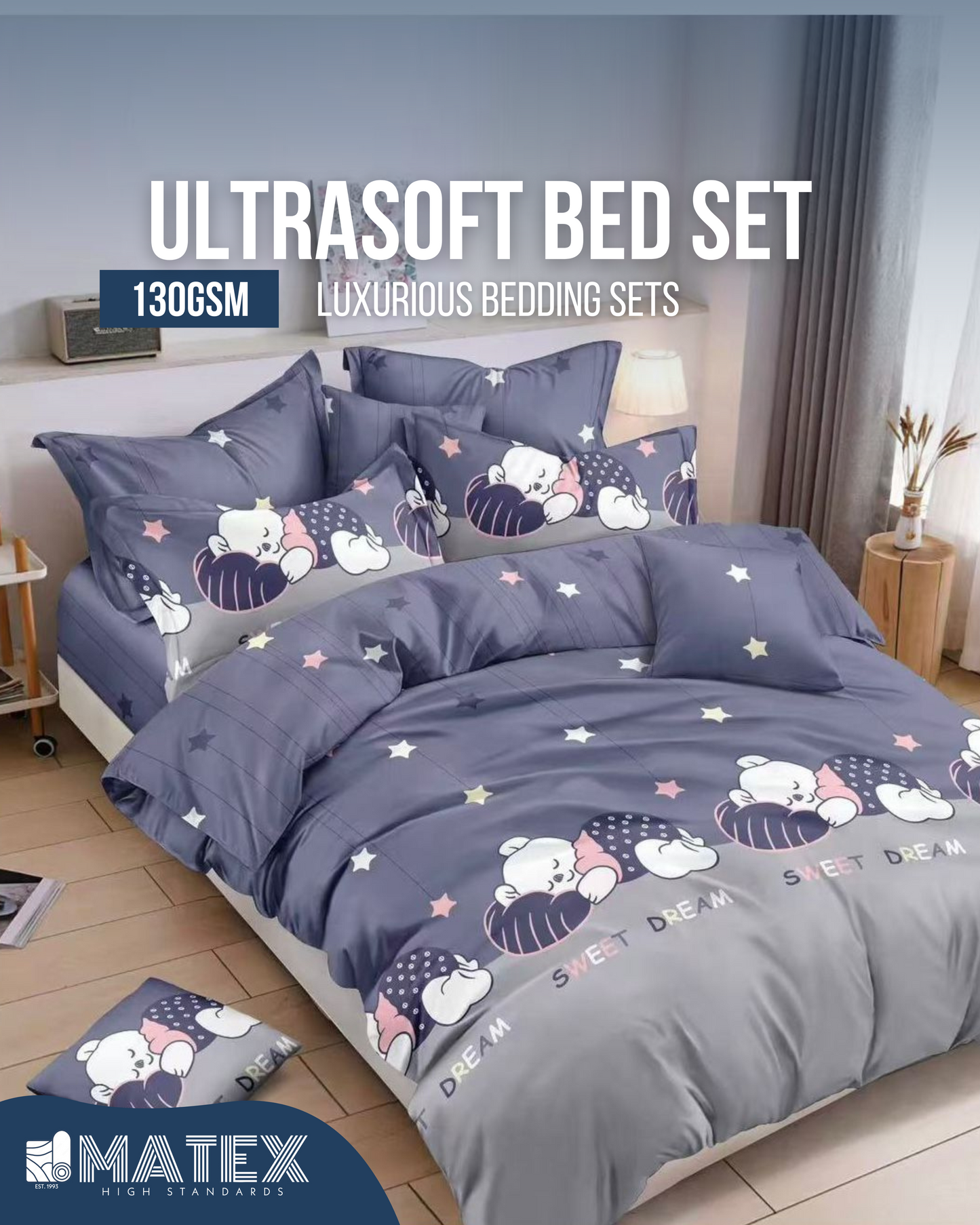 Single size SleepyBear Bed set 130 GSM (3 pcs)