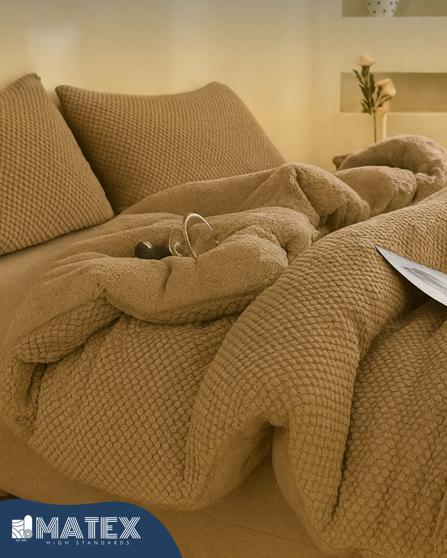King Size Coffee Beige Rabbit Faux Fur Sherpa Comforter (3 pcs)