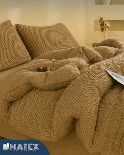 King Size Coffee Beige Rabbit Faux Fur Sherpa Comforter (3 pcs)