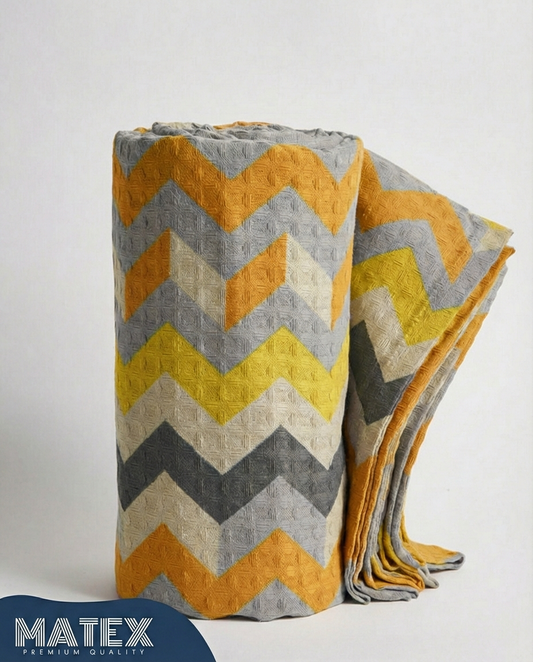 Golden Chevron Wave Cotton Piqué