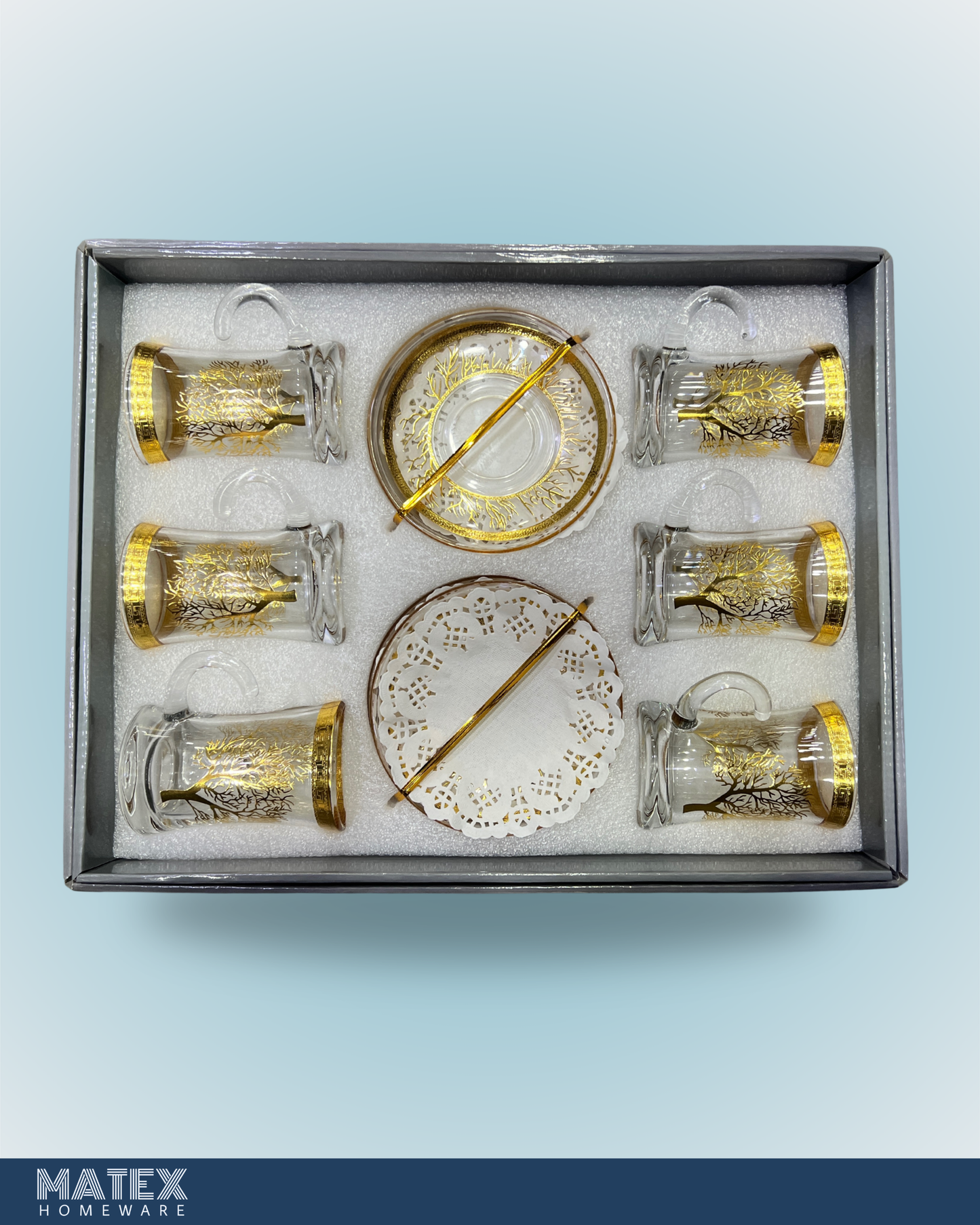 Moroccan Design Gold Drinking Glass Tea Cups Set of 6 Pcs