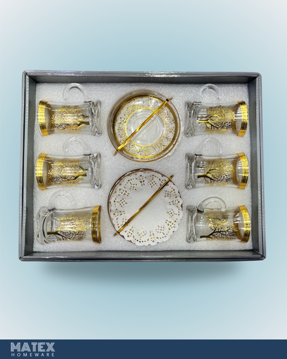 Moroccan Design Gold Drinking Glass Tea Cups Set of 6 Pcs