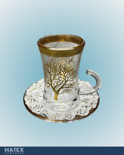 Moroccan Design Gold Drinking Glass Tea Cups Set of 6 Pcs