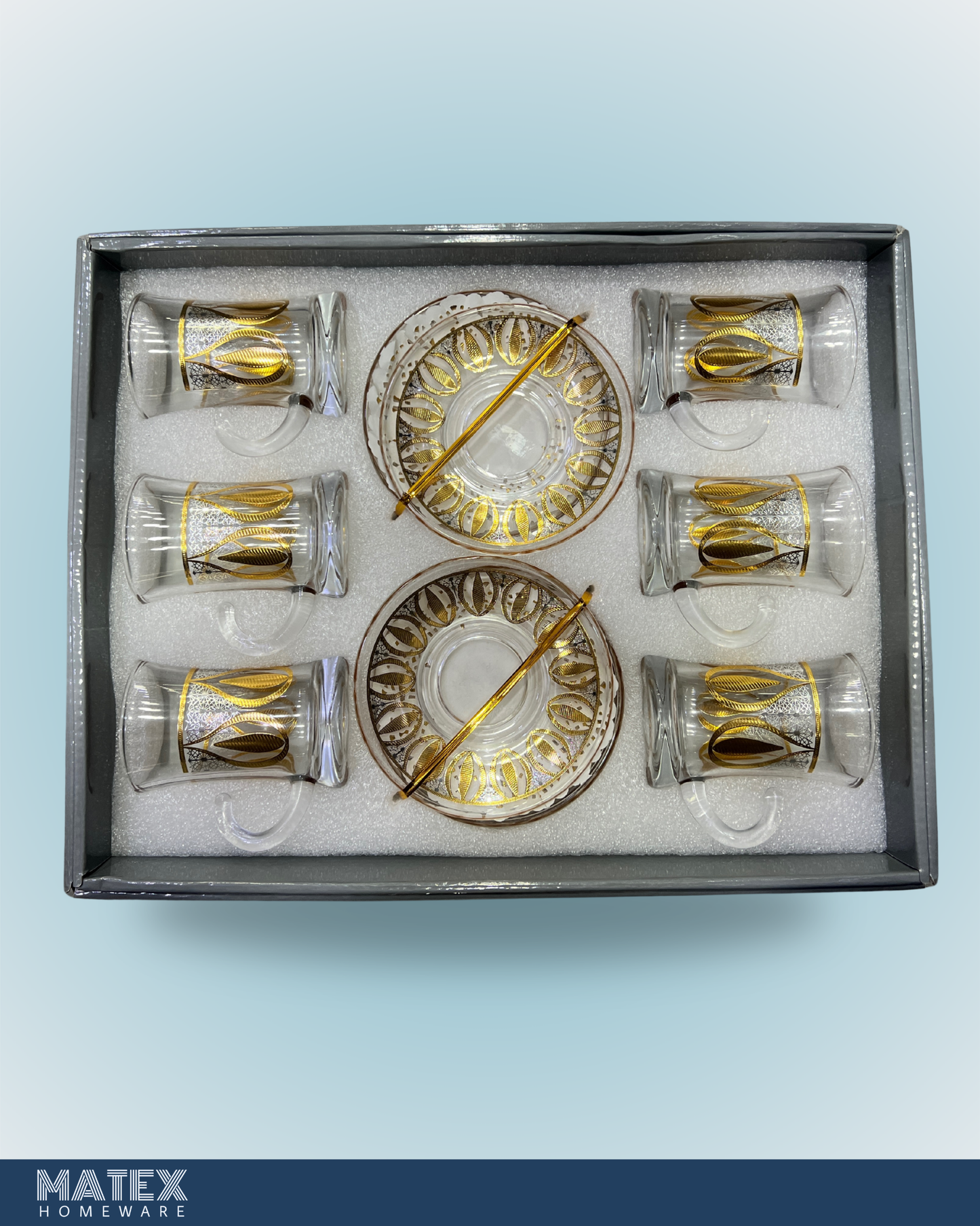 Moroccan Design II Gold Drinking Glass Tea Cups Set of 6 Pcs