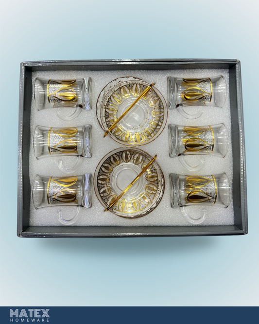 Moroccan Design II Gold Drinking Glass Tea Cups Set of 6 Pcs