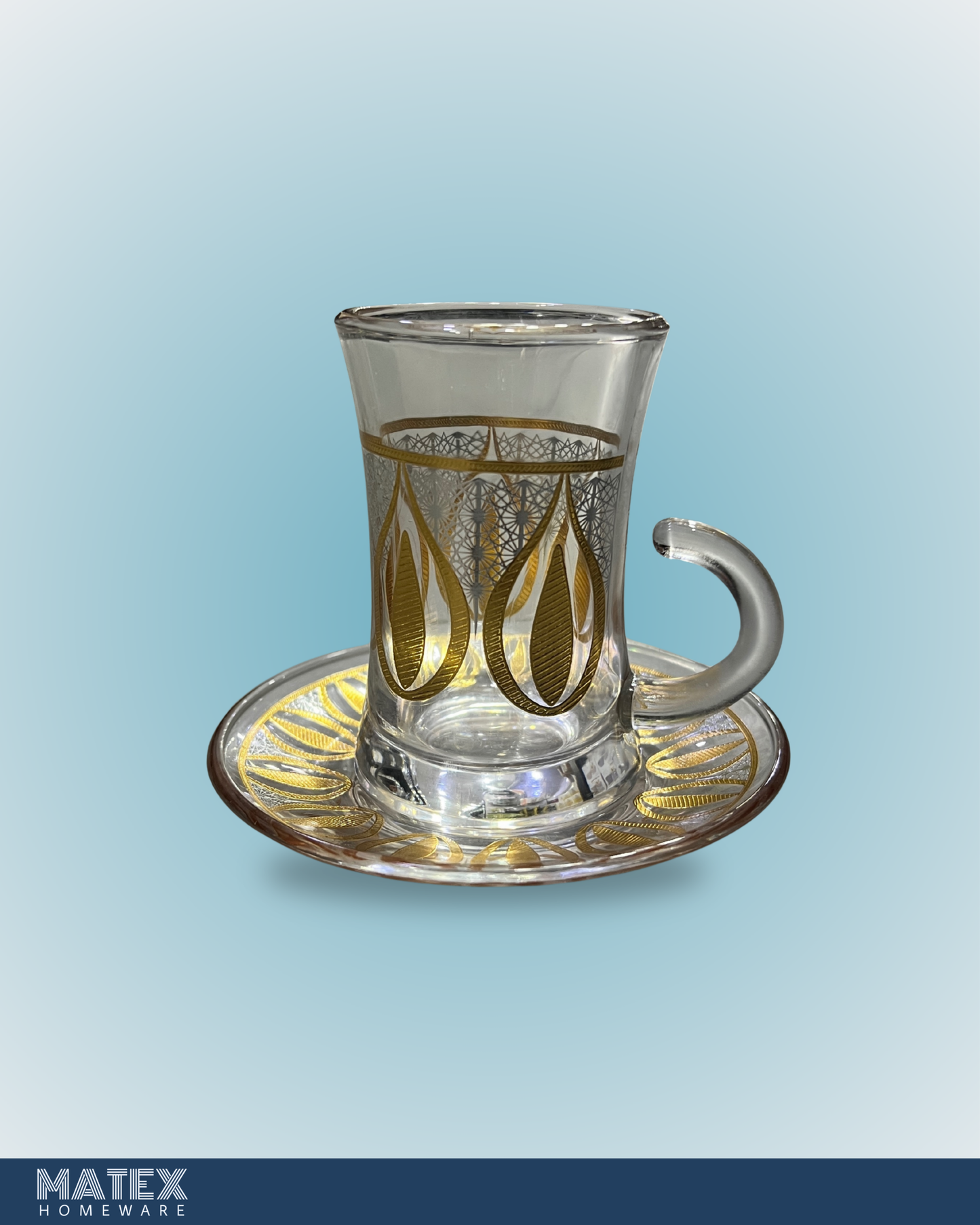 Moroccan Design II Gold Drinking Glass Tea Cups Set of 6 Pcs