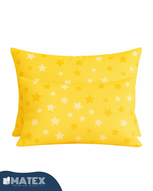 Yellow Star Cotton Pillow Case - Envelope Enclosure - 2 Pack