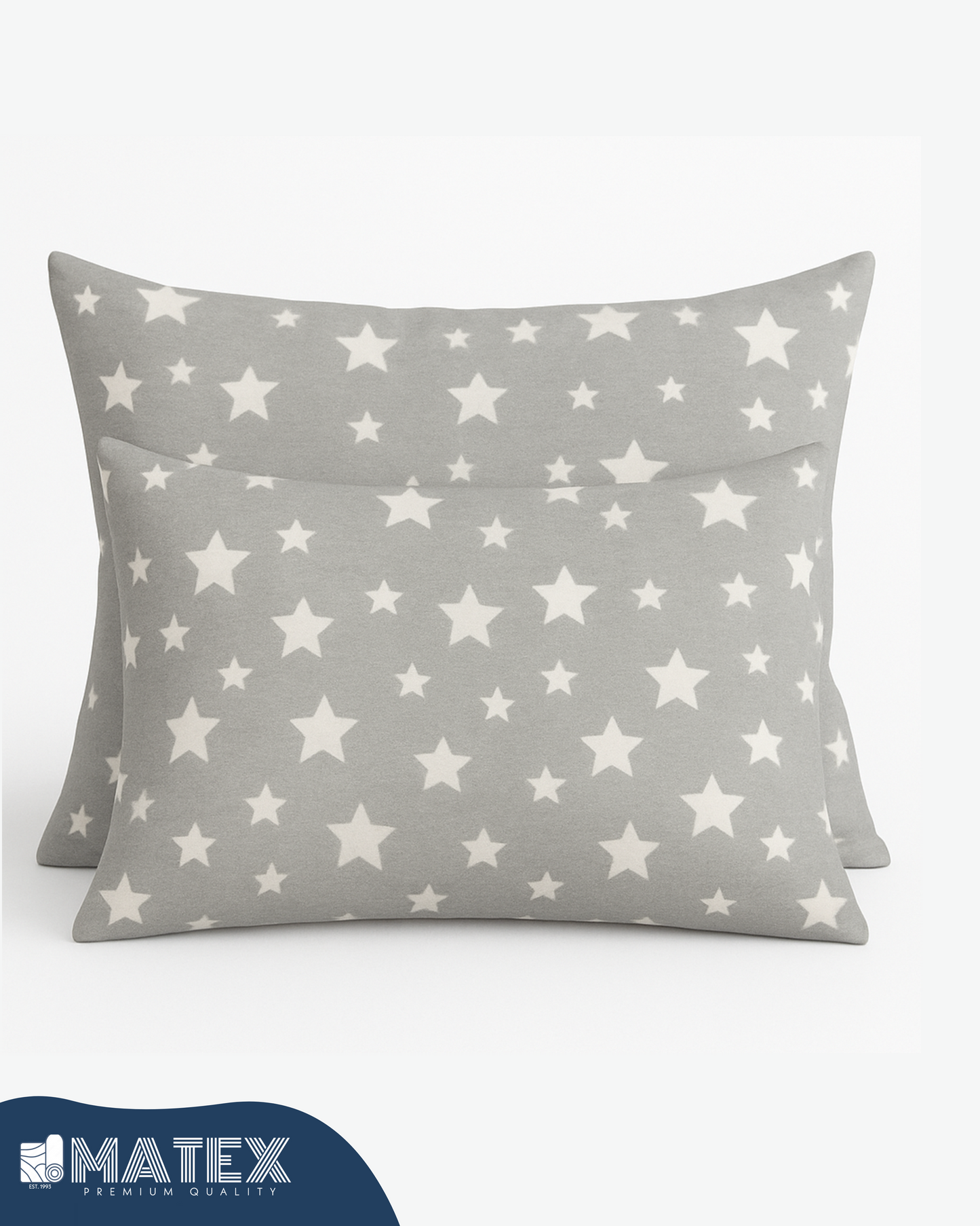 Grey Star Cotton Pillow Case - Envelope Enclosure - 2 Pack