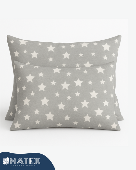 Grey Star Cotton Pillow Case - Envelope Enclosure - 2 Pack