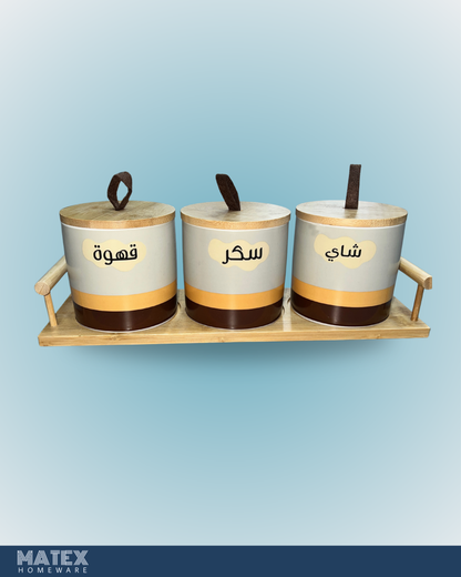 3 Airtight Porcelain Cans with Bamboo Lid