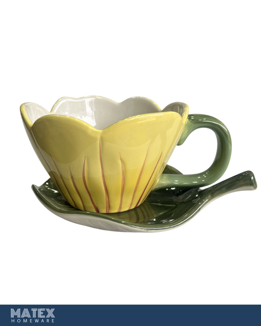 Sun Bloom Mug & Leaf Saucer Set