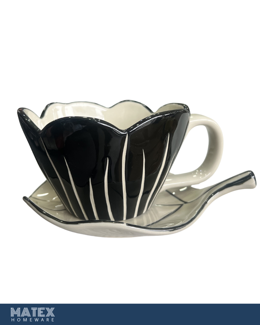 Midnight Bloom Mug & Leaf Saucer Set