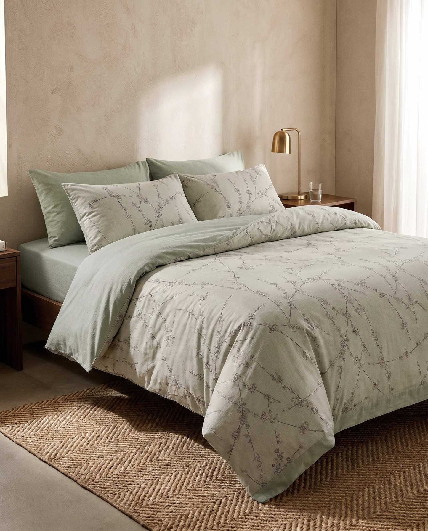 King Size Sage Blossom Bed Set Cotton-300TC