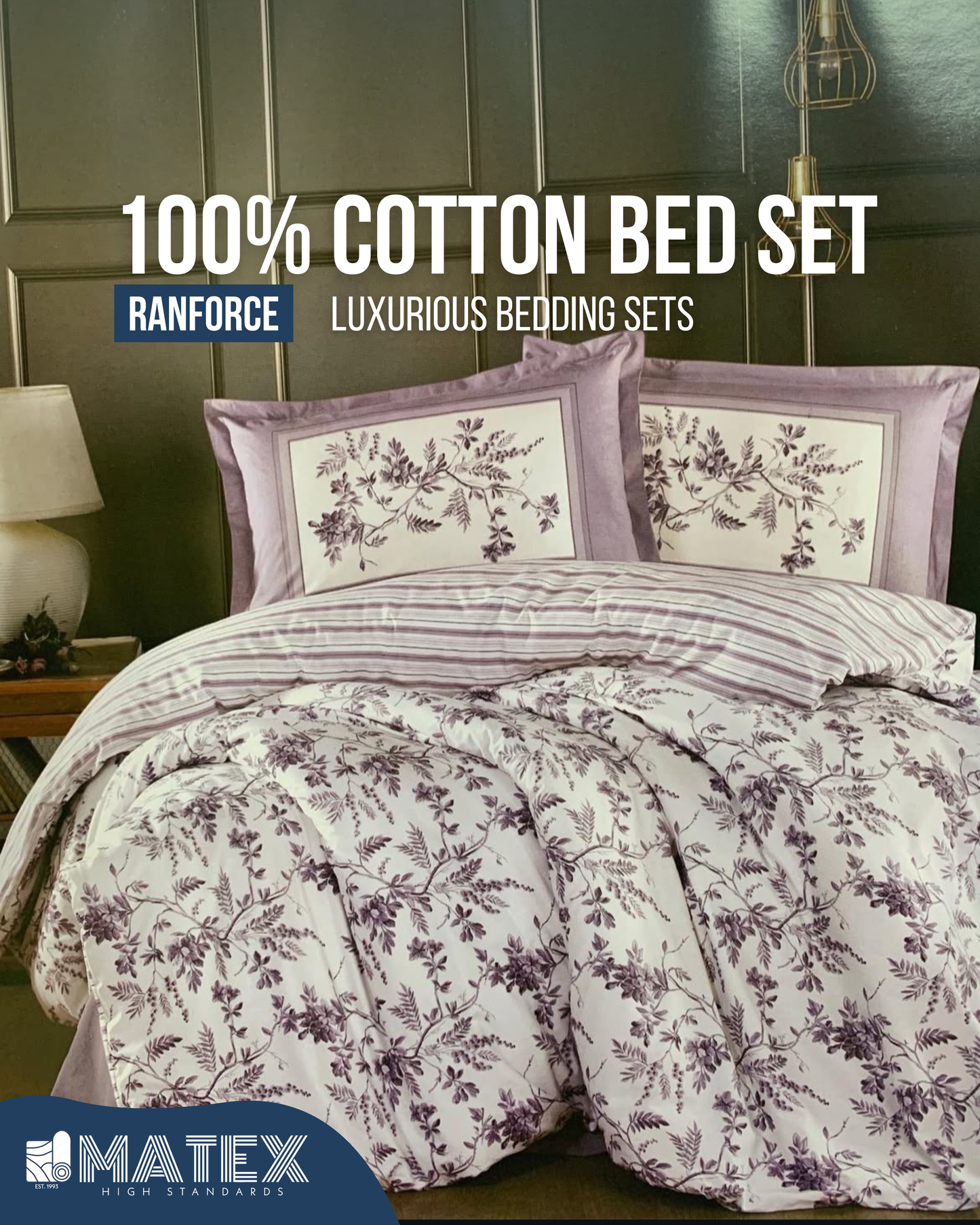 Double Size Ranforce Lavender Nera 100% Cotton Bed Set