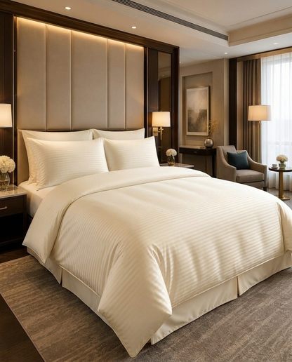 Ivory Satin Stripe Bed Set 300TC Cotton Hotel Bedding Set