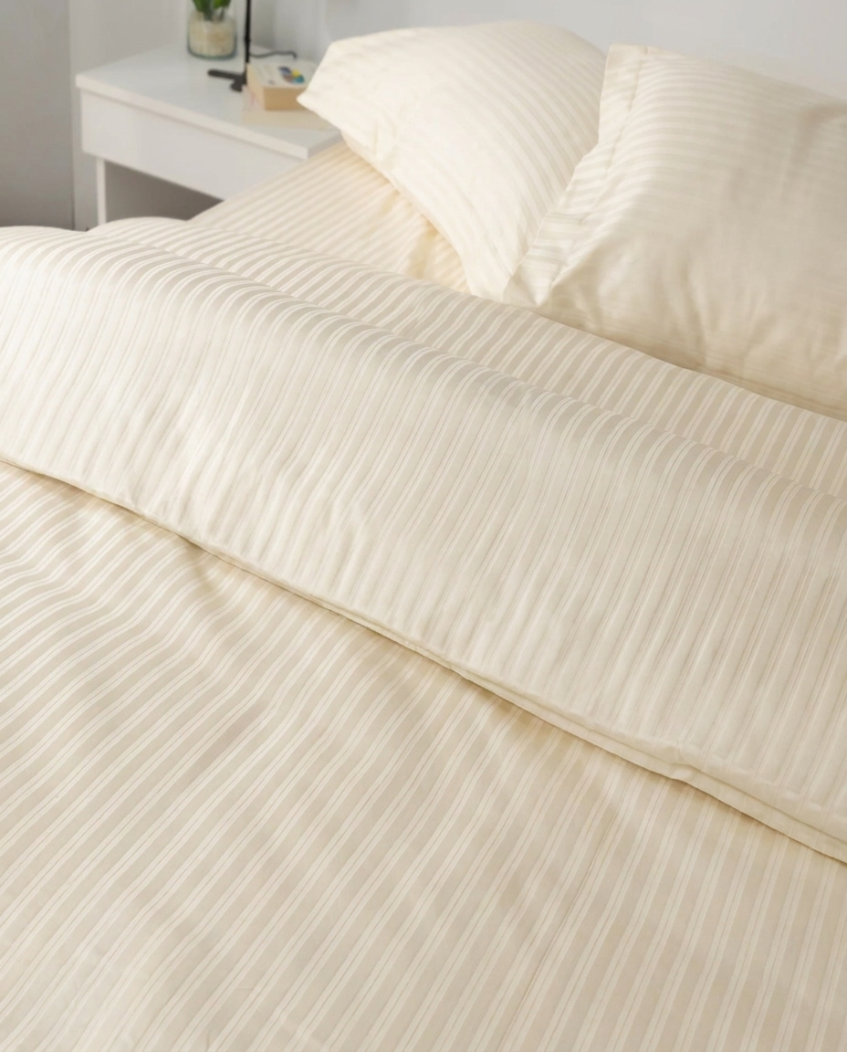 Ivory Satin Stripe Bed Set 300TC Cotton Hotel Bedding Set
