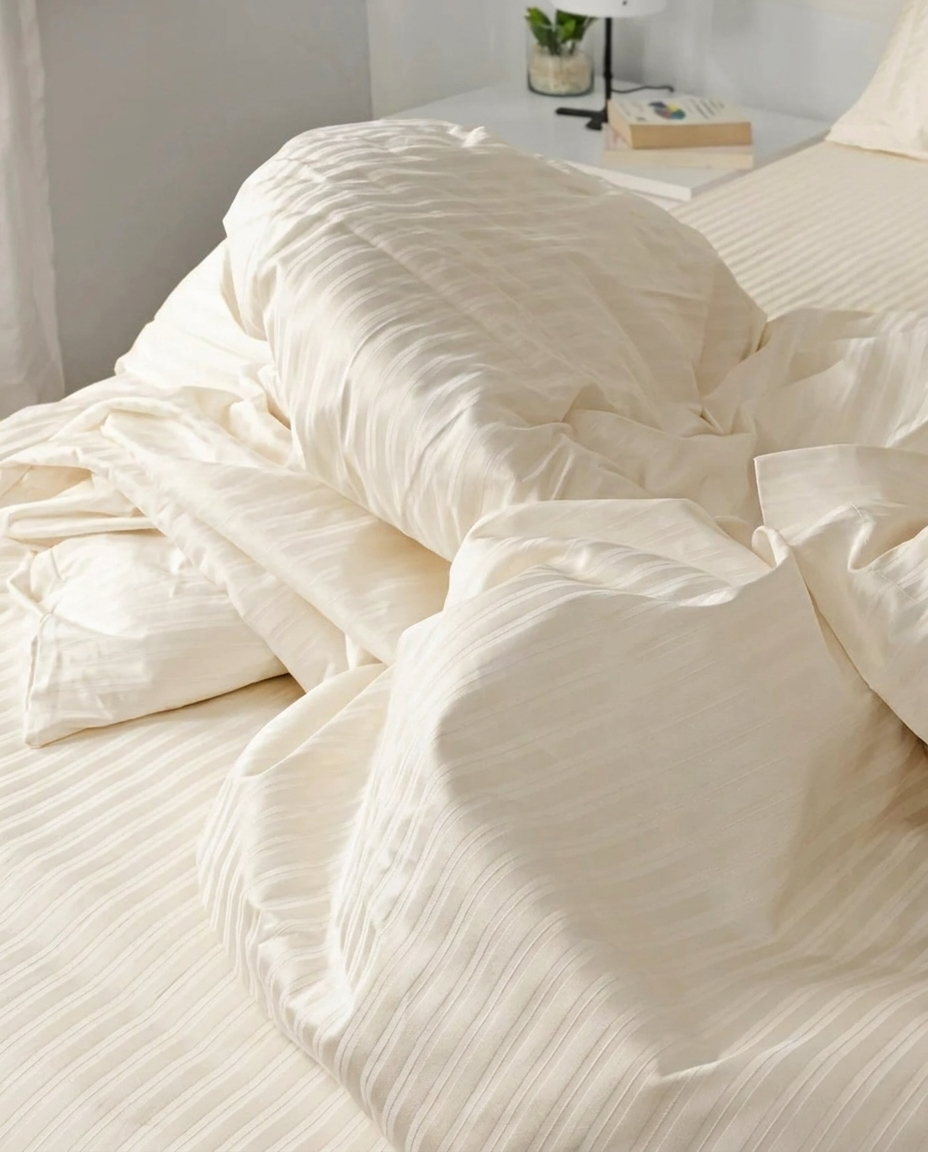 Ivory Satin Stripe Bed Set 300TC Cotton Hotel Bedding Set