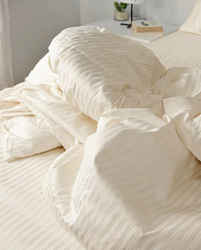 Ivory Satin Stripe Bed Set 300TC Cotton Hotel Bedding Set