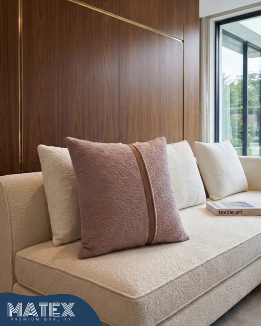 DustyRose Bouclé Cushion with Leather Strap 50cm