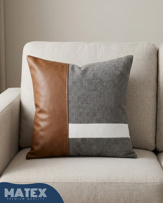 Leather and White Straps Cushion 45cm