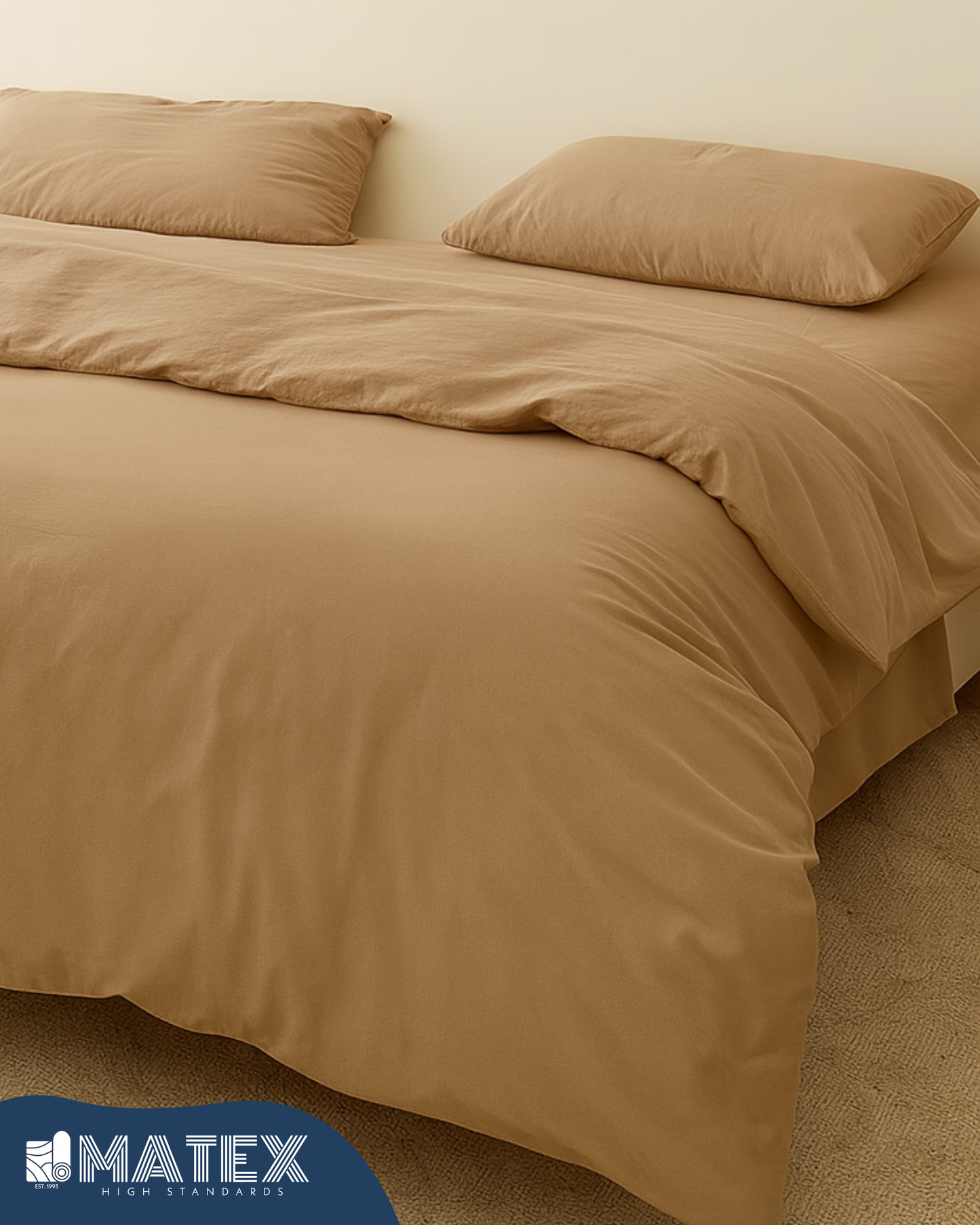 Solid Beige Stone Full Bed Set Cotton 180TC
