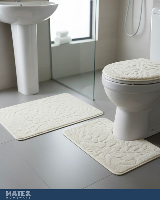Decorative Flowery Bathroom Mat Set (3pcs)