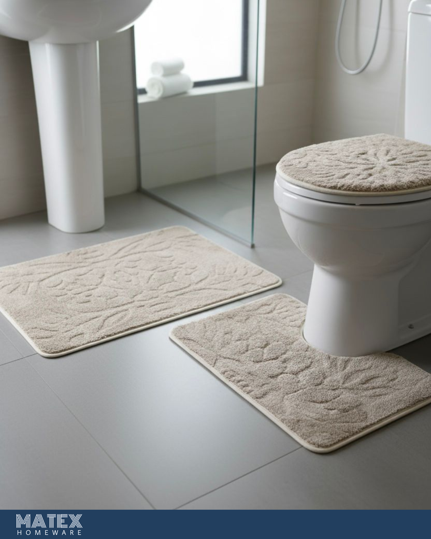 Decorative Flowery Bathroom Mat Set (3pcs)