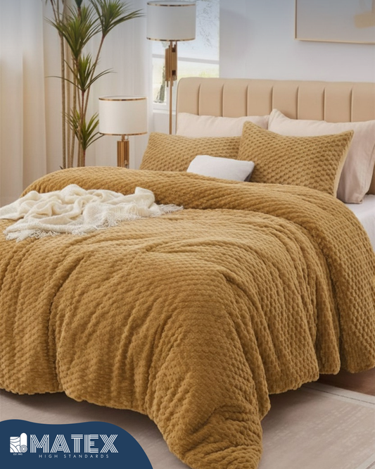 Single Size Coffee Beige Rabbit Faux Fur Sherpa Comforter (2pcs)