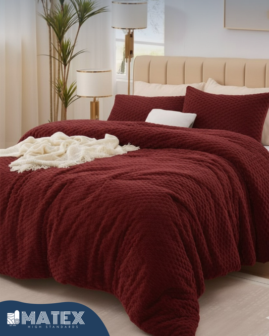 Single Size Bordeaux Rabbit Faux Fur Sherpa Comforter set (2 pcs)
