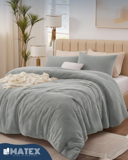 Single Size Light Grey Rabbit Faux Fur Sherpa Comforter (2pcs)