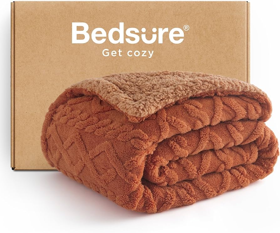 King Size Autumn Rust Thick Jacquard Sherpa Comforter (3 pcs)
