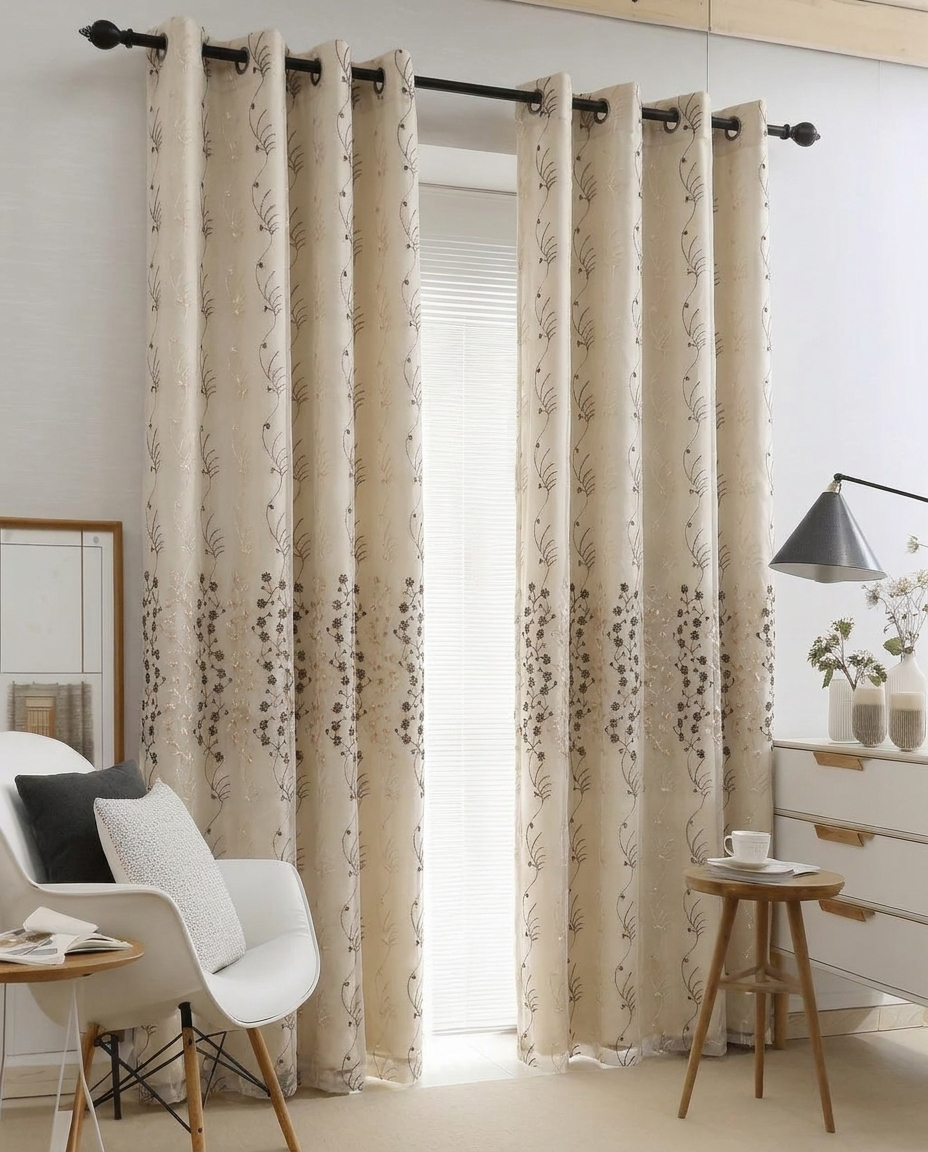 DualLayer – Meadow Veil Embroidered Sheer Curtain 140x240cm