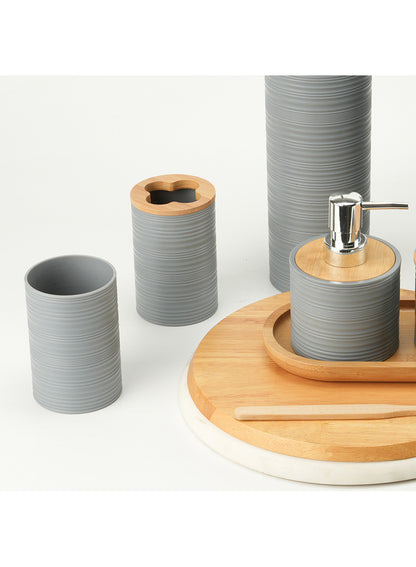 Bamboo Bathroom Accessories Set 6pcs - Light Grey