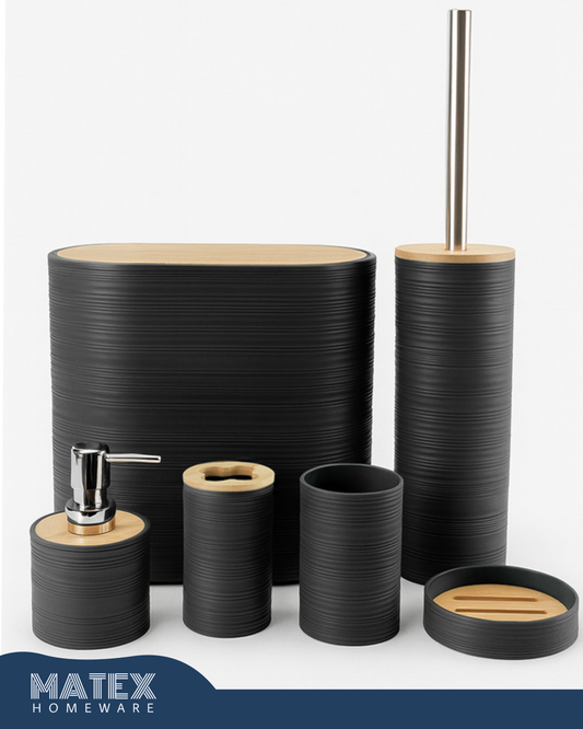 Bamboo Bathroom Accessories Set 6pcs - Black