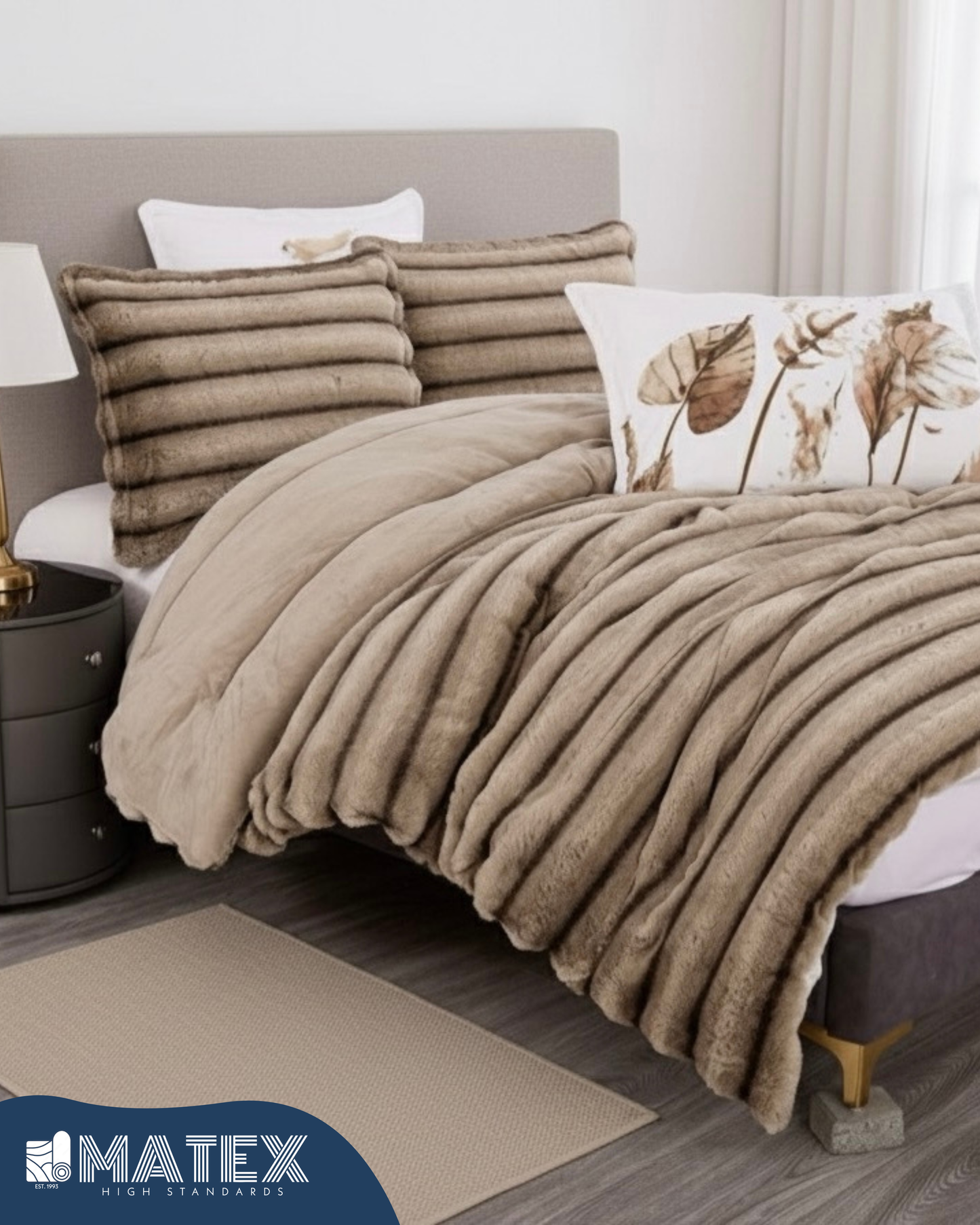 King Size CatLook Chinchilla Faux Fur Sherpa Comforter set (3 pcs)