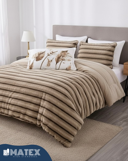 King Size CatLook Chinchilla Faux Fur Sherpa Comforter set (3 pcs)